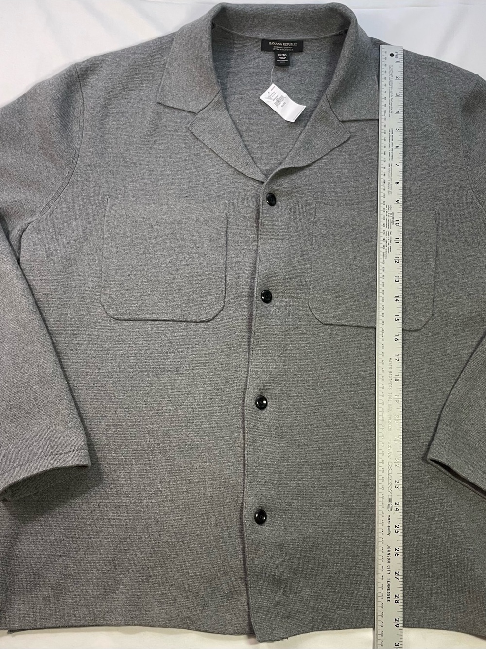 NWT Banana Republic Organic Cotton Knit Camp Collar Shirt Sweater Grey XL - Picture 7 of 8